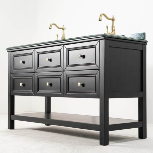 Dubbel Kommod Badrum 140cm Utah Svart - Grön Marmor