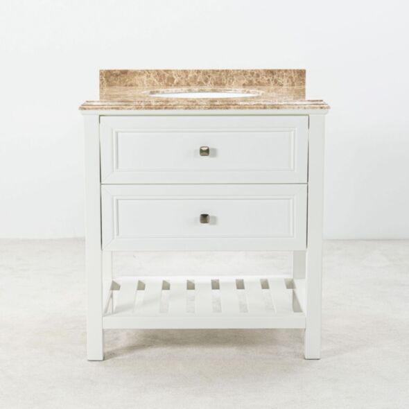 Kommod Badrum 80cm Utah Vit - Beige Marmor