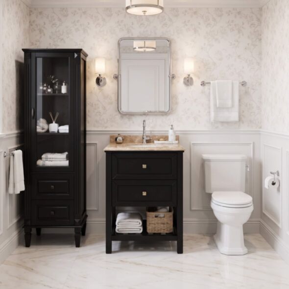 Kommod Badrum 60cm Svart Utah - Beige Marmor