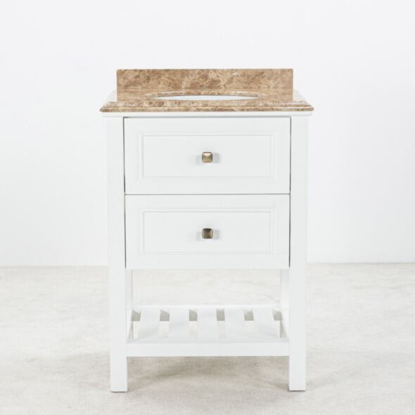 Kommod Badrum 60cm Vit Utah - Beige Marmor