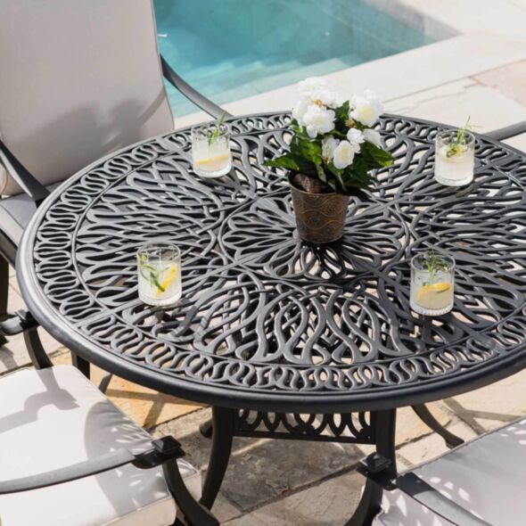 Rund Matgrupp 6 Stolar Svart Aluminium - Portofino Ø120cm