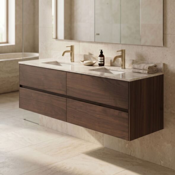 Dubbelkommod Valnöt 150cm Beige Marmor - Marstrand