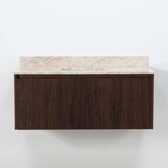 Badrumskommod Valnöt 100cm Beige Marmor - Båstad