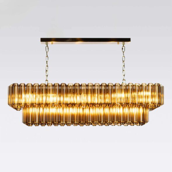 Avlång Kristallkrona 120cm Cognac/Mässing - Verona