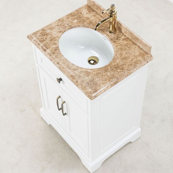 Kommod Badrum 60cm Vit Wyoming - Beige Marmor