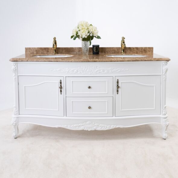 Dubbelhandfat Kommod 160cm Ottawa Vit - Beige Marmor
