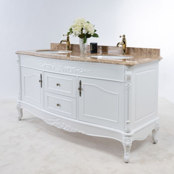 Dubbelhandfat Kommod 160cm Ottawa Vit - Beige Marmor