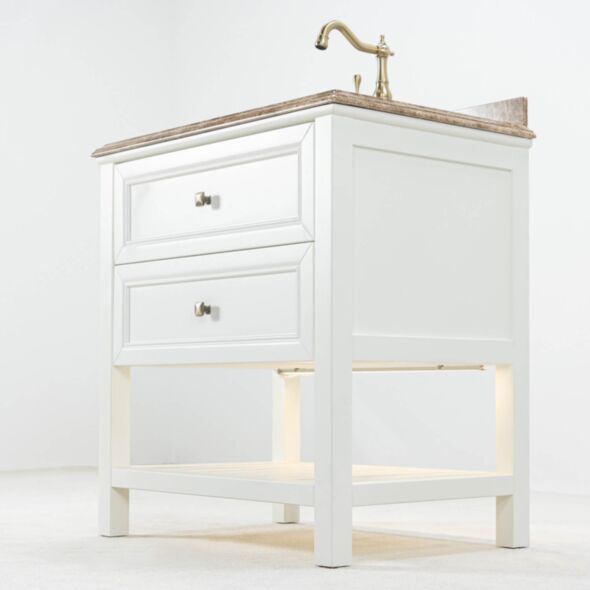 Kommod Badrum 80cm Utah Vit - Beige Marmor
