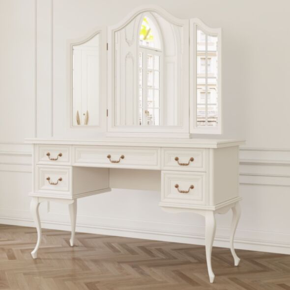 Klassiskt Vitt Sminkbord 132cm Med Spegel - Versaille