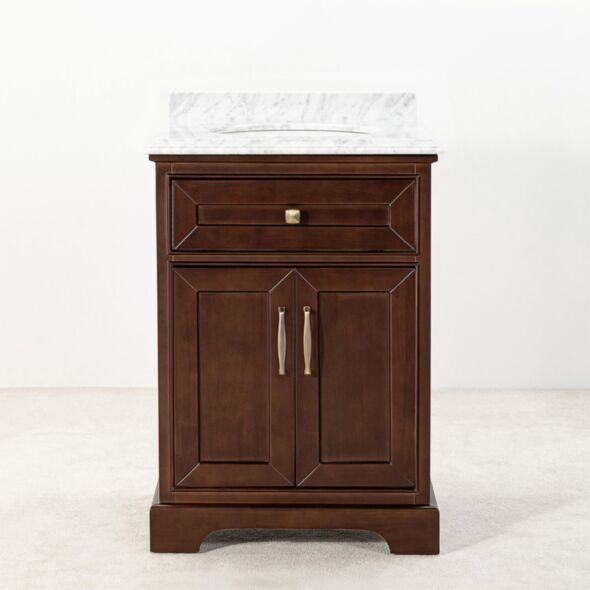 Kommod Badrum 60cm Brun Wyoming - Vit Marmor
