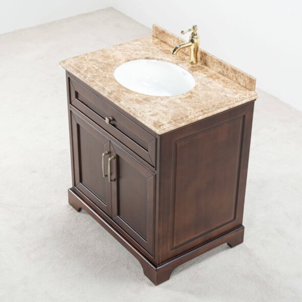 Kommod Badrum 80cm Brun Wyoming - Beige Marmor
