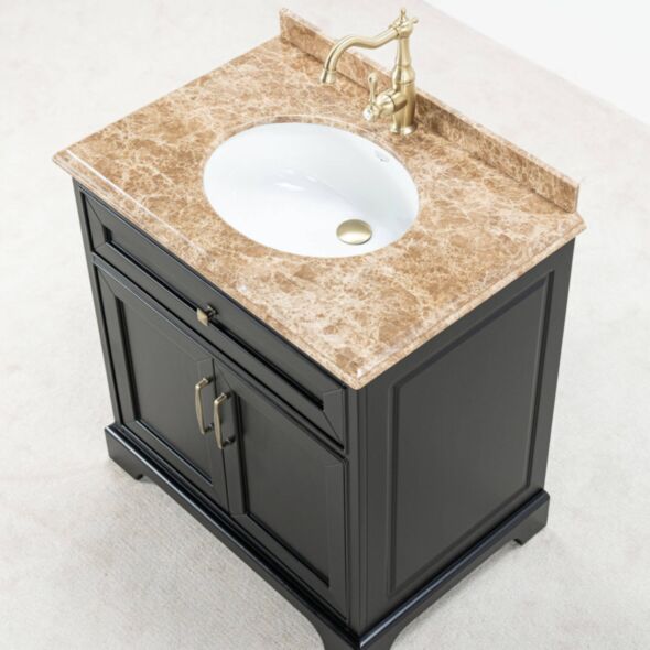 Kommod Badrum 80cm Svart Wyoming - Beige Marmor