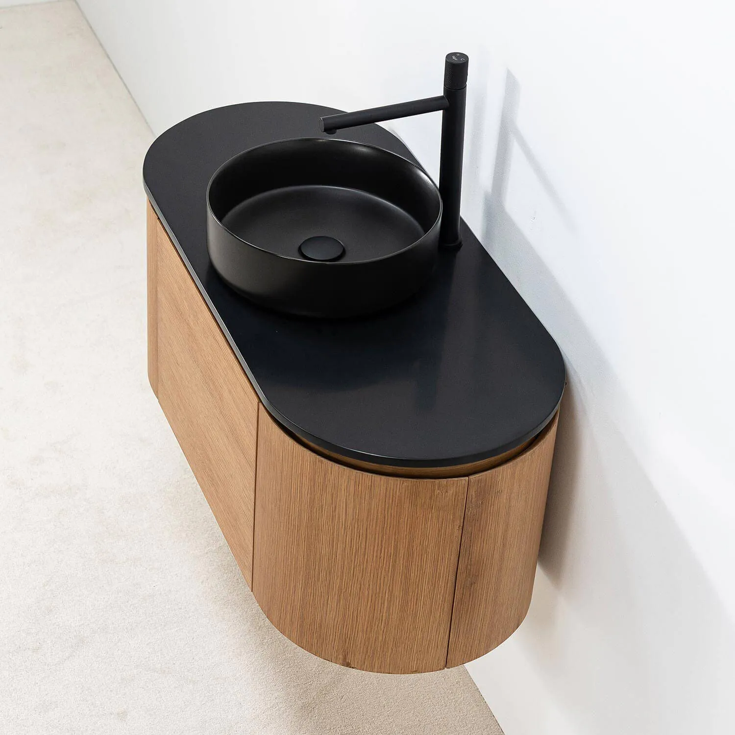 Badrumskommod Ek 100cm Svart Fristående Handfat - Sandhamn