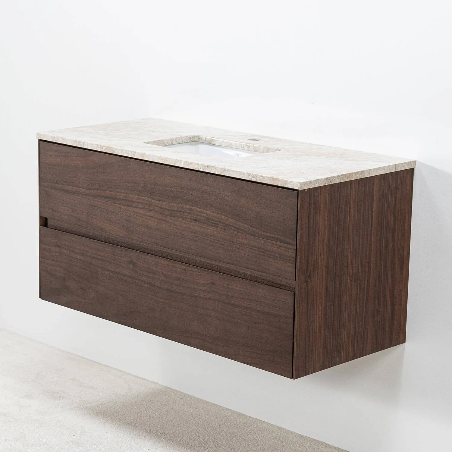 Badrumskommod Valnöt 100cm Beige Marmor - Marstrand