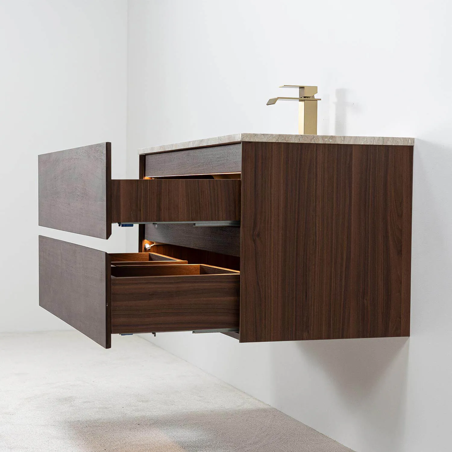 Badrumskommod Valnöt 100cm Beige Marmor - Marstrand