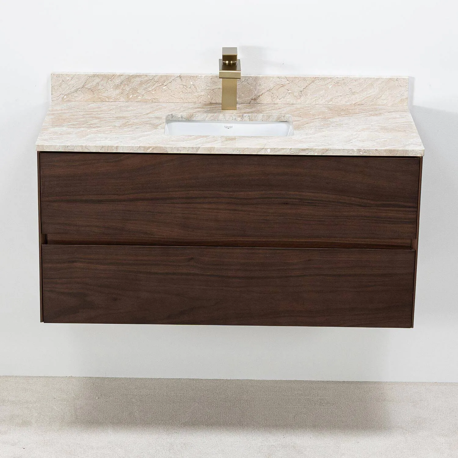 Badrumskommod Valnöt 100cm Beige Marmor - Marstrand