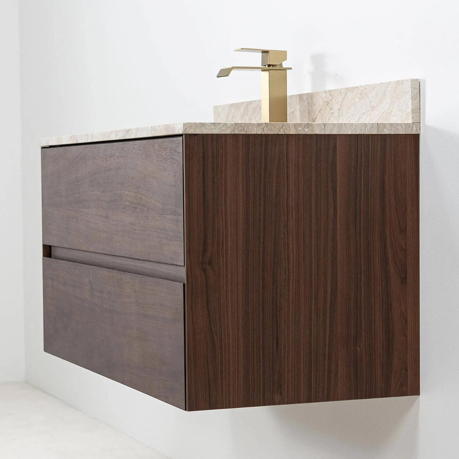 Badrumskommod Valnöt 100cm Beige Marmor - Marstrand