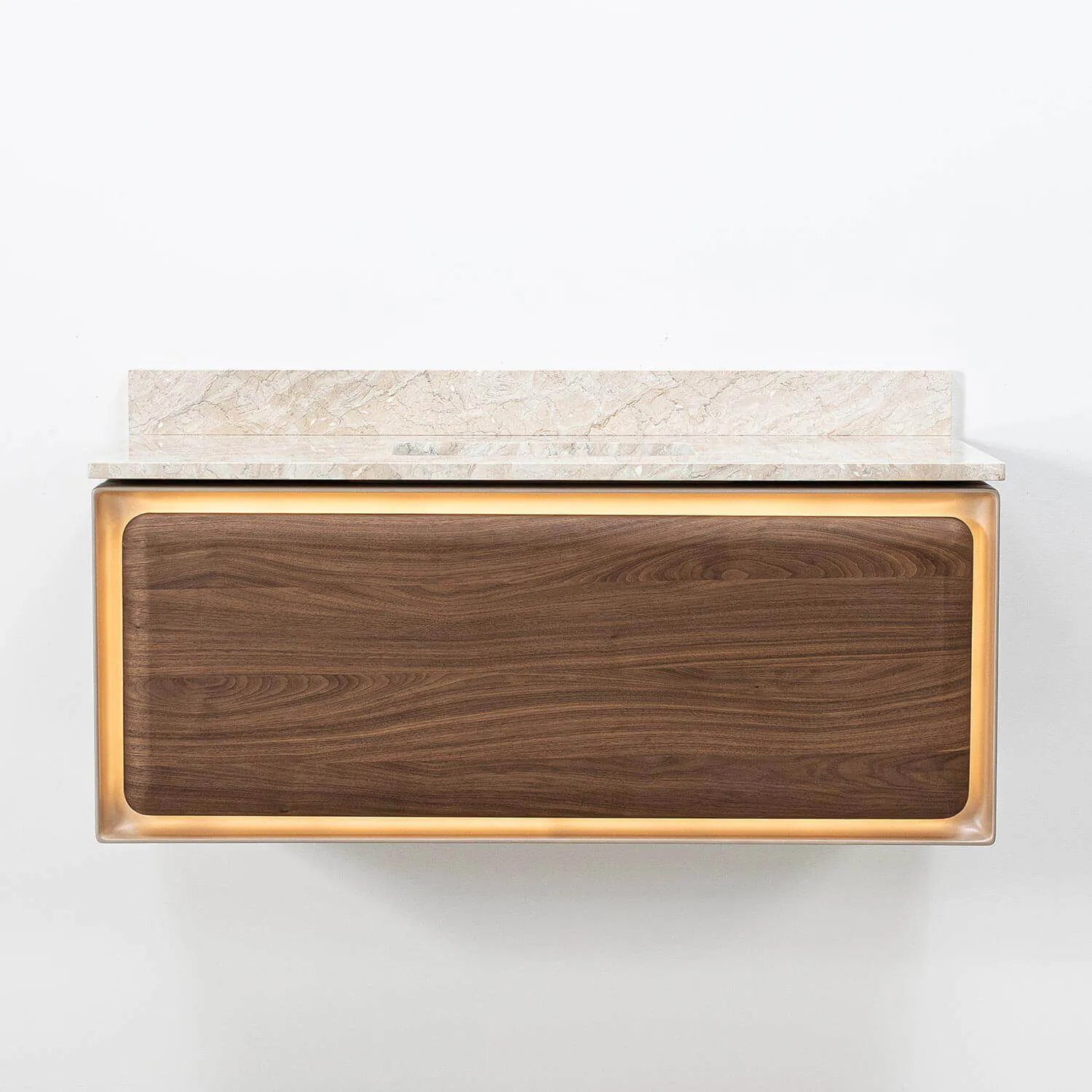 Badrumskommod Valnöt 100cm Beige Marmor - Oregon