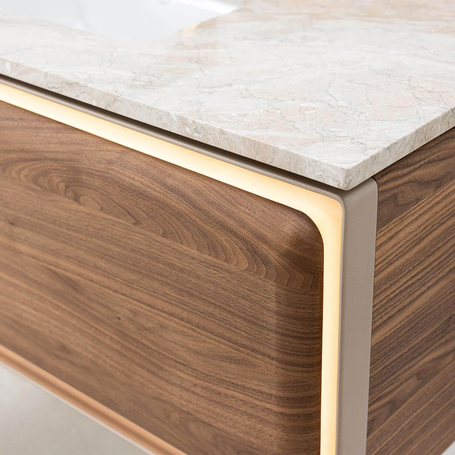 Badrumskommod Valnöt 100cm Beige Marmor - Oregon
