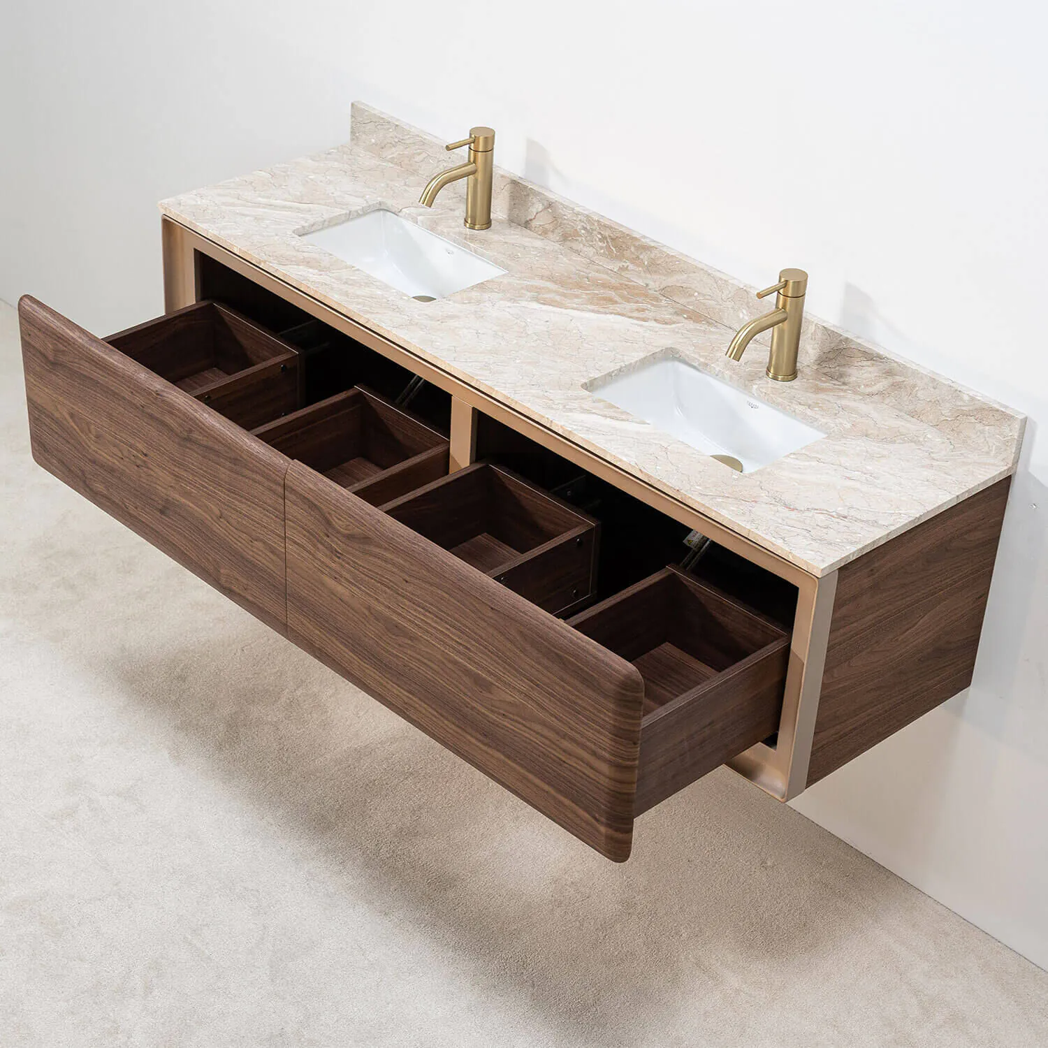Dubbelkommod Valnöt 150cm Beige Marmor - Oregon