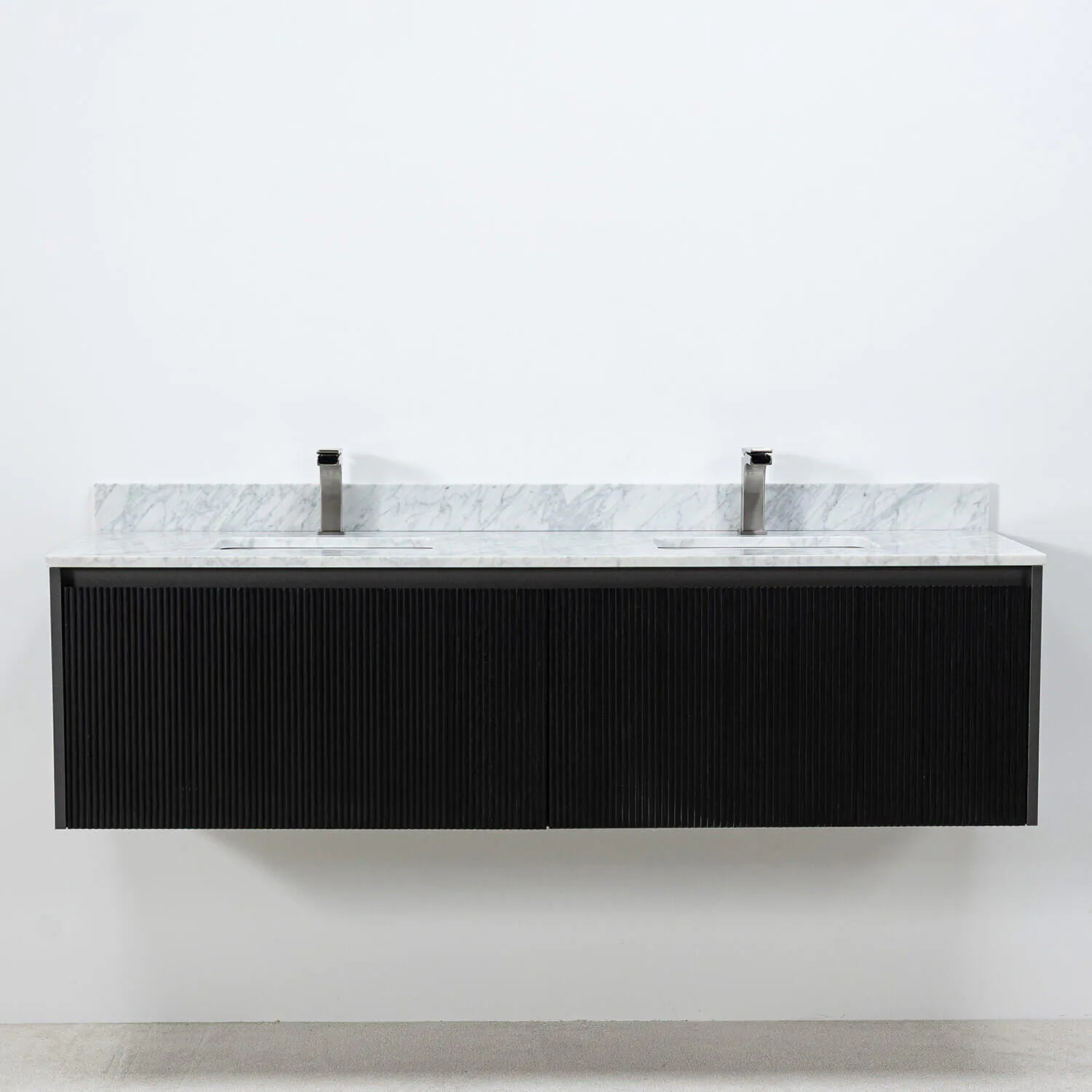Dubbelkommod Svart 150cm Vit Marmor - Båstad