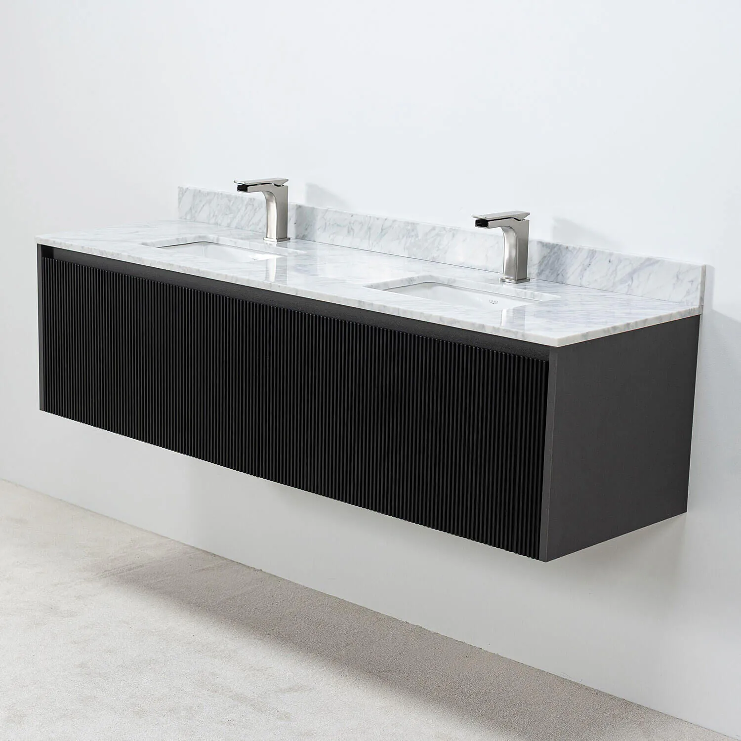 Dubbelkommod Svart 150cm Vit Marmor - Båstad