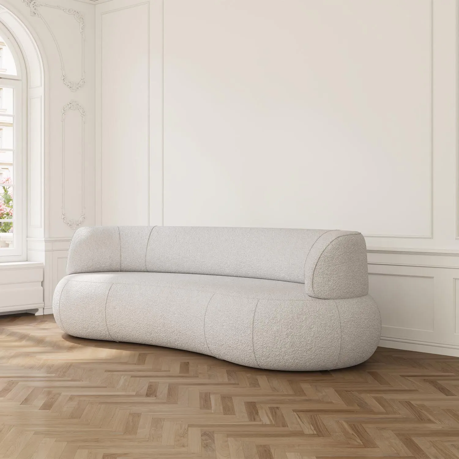 Soffa 3-sits 253cm Vit Boucle Armstöd - Malibu