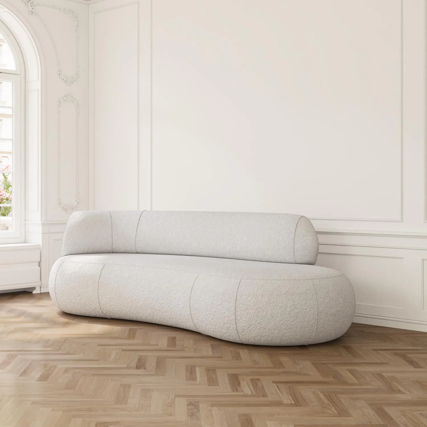 Soffa 3-sits 253cm Vit Boucle Armstöd Vänster - Malibu