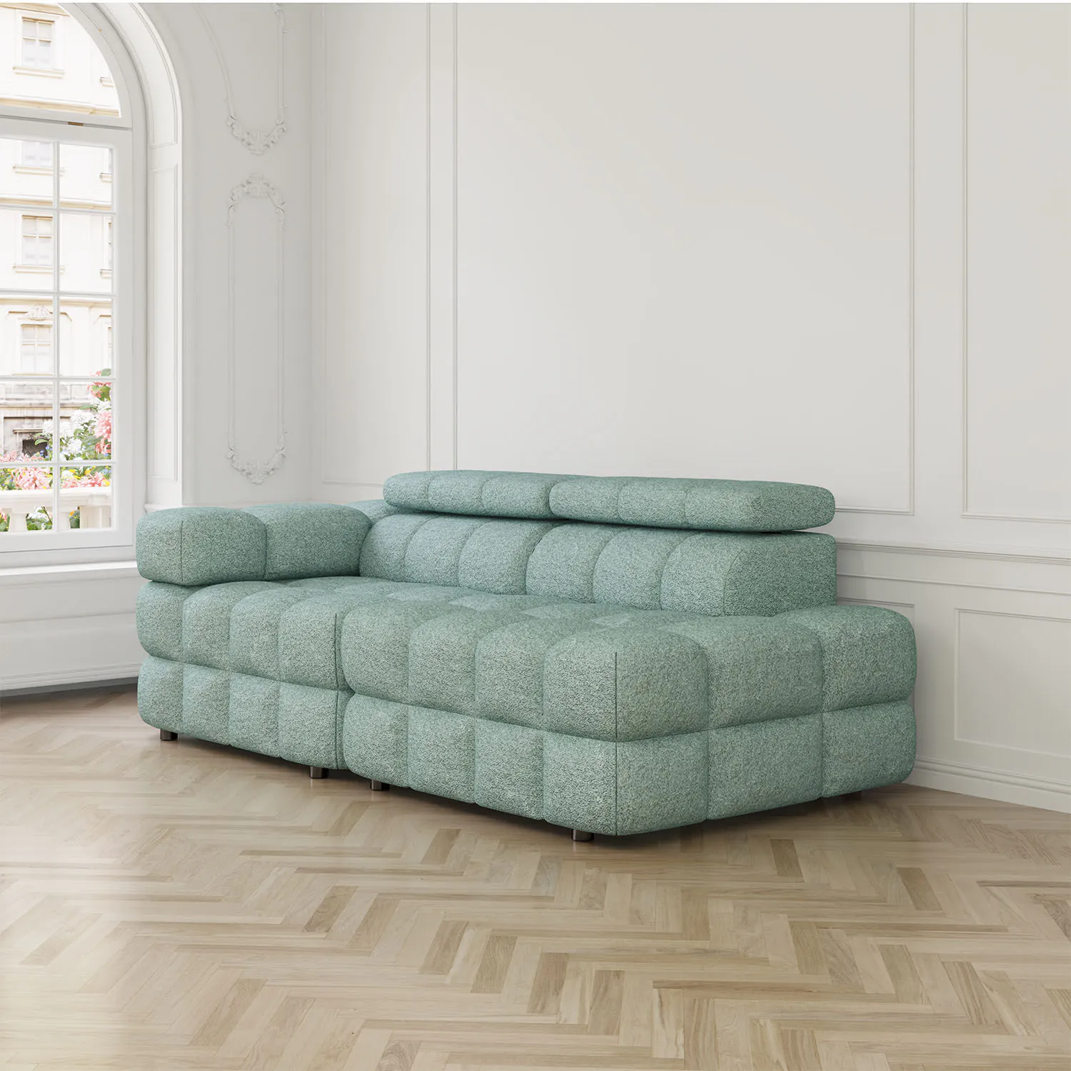 Soffa 2-sits 213cm Mintgrön Boucle Armstöd Vänster - Paris