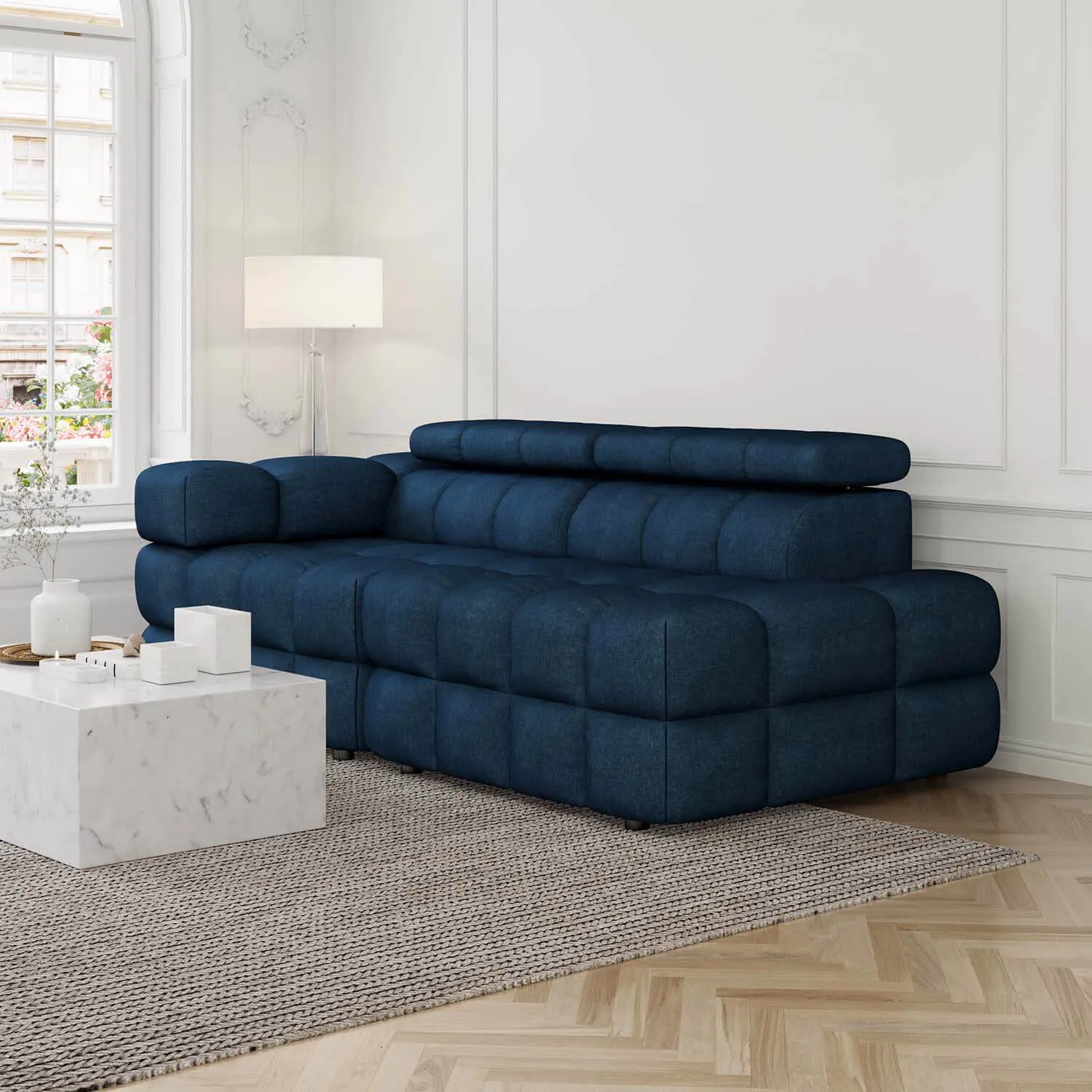 Soffa 2-sits 213cm Mörkblå Armstöd Vänster - Paris