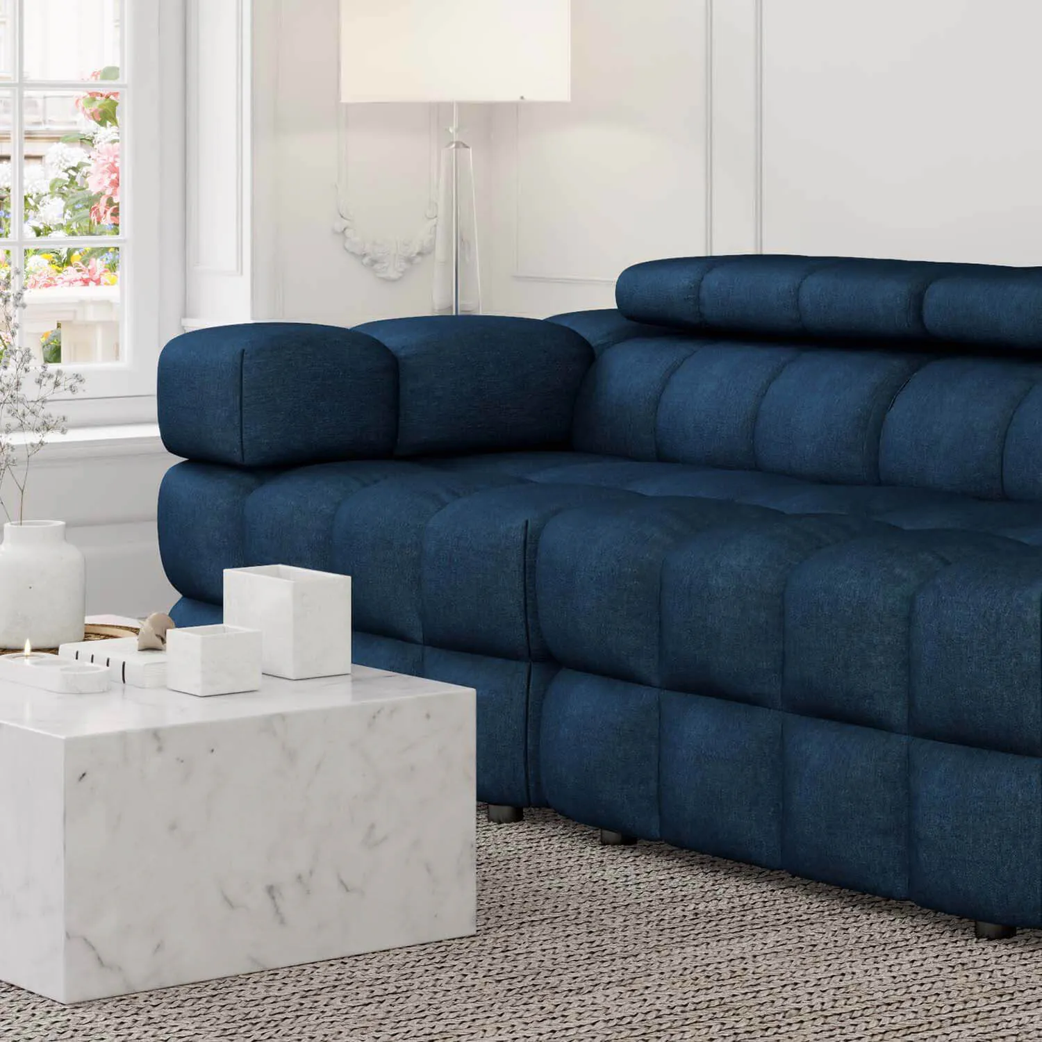 Soffa 2-sits 213cm Mörkblå Armstöd Vänster - Paris