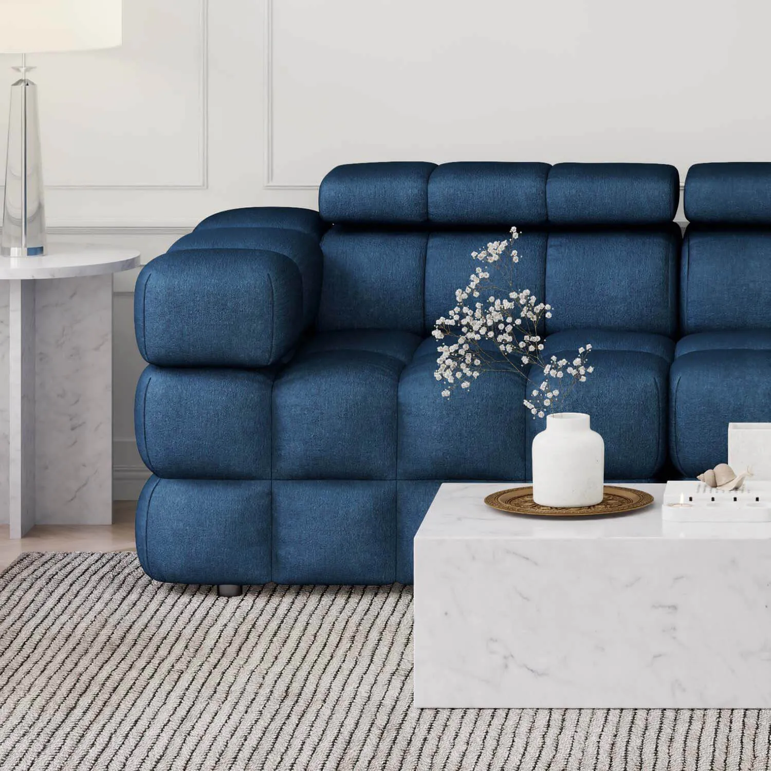 Soffa 2-sits 213cm Mörkblå Armstöd Vänster - Paris