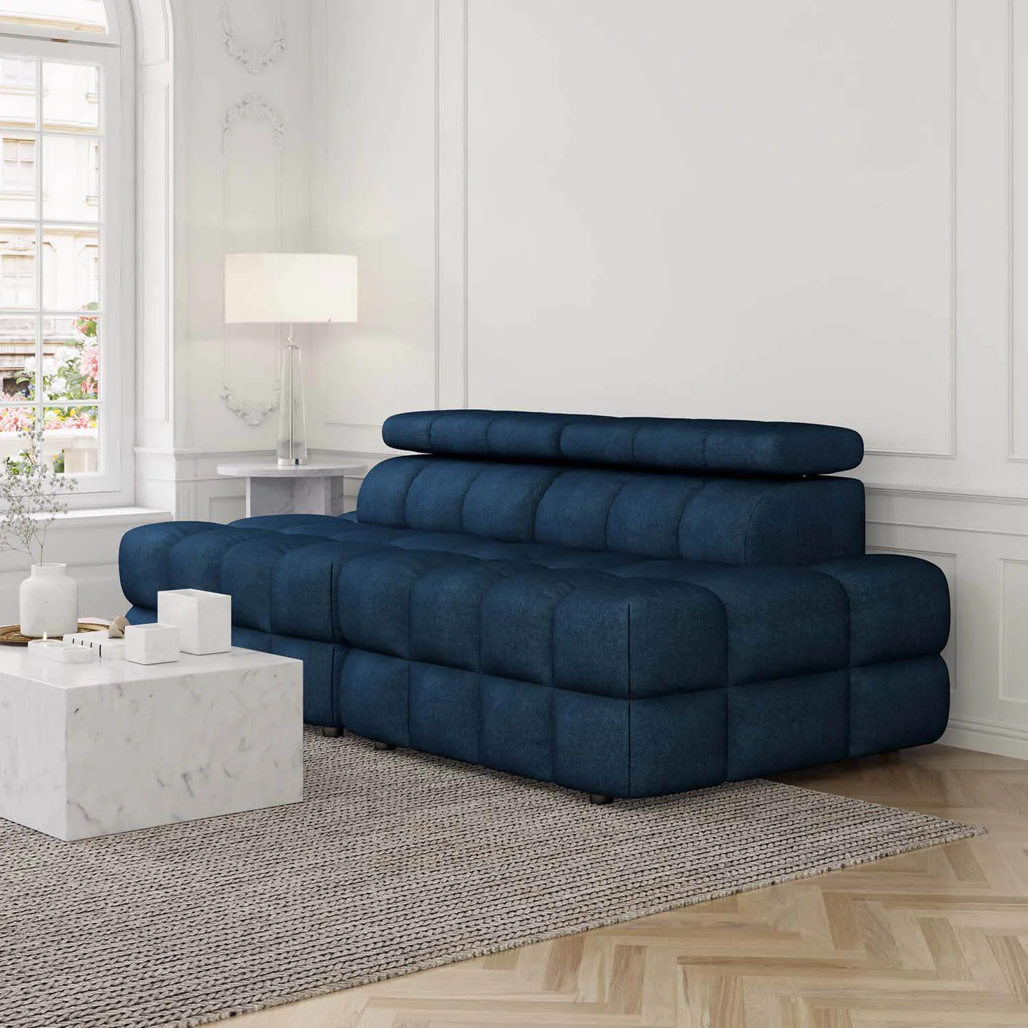 Soffa 2-sits 216cm Mörkblå Utan Armstöd - Paris
