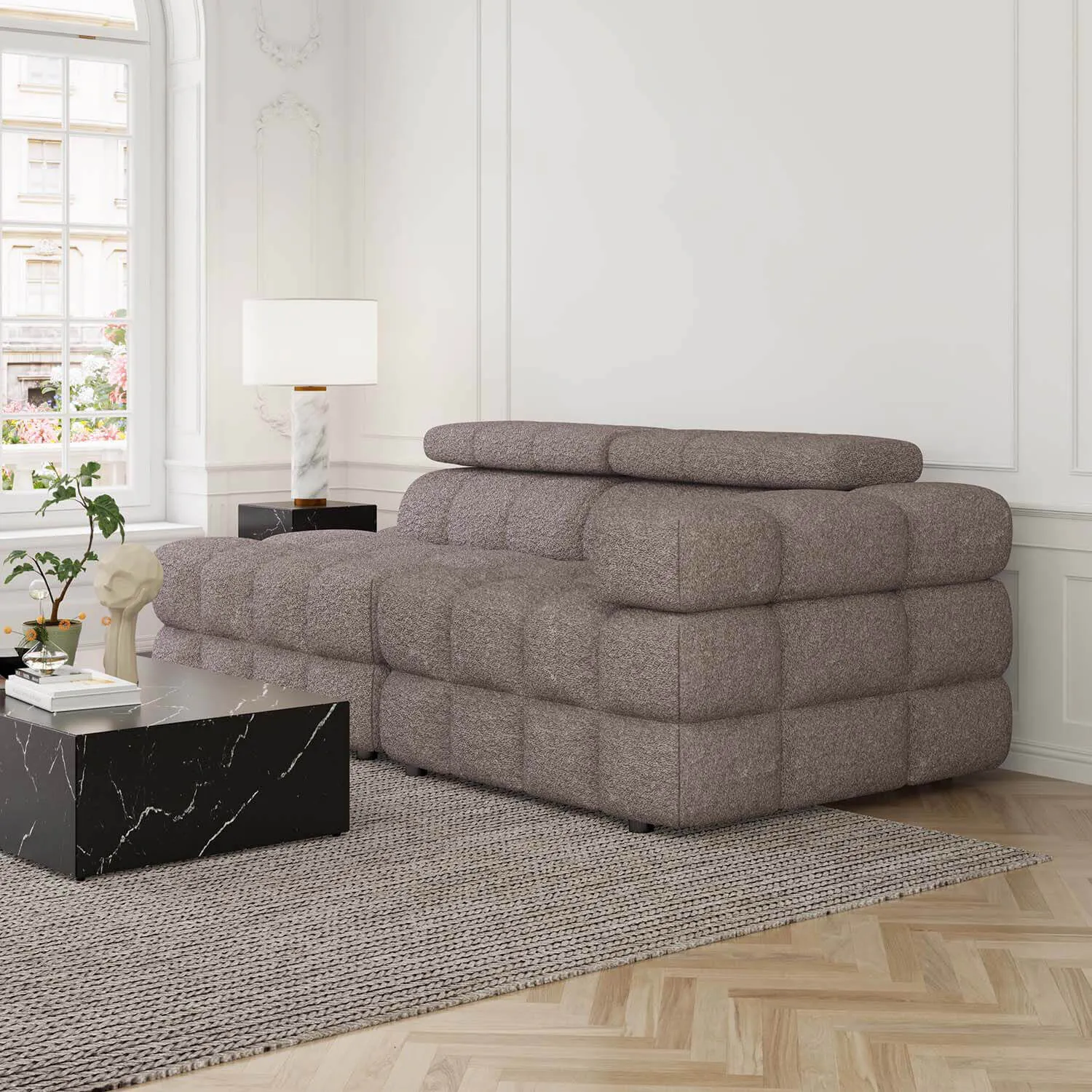 Soffa 2-sits 213cm Brun Boucle Armstöd Höger - Paris