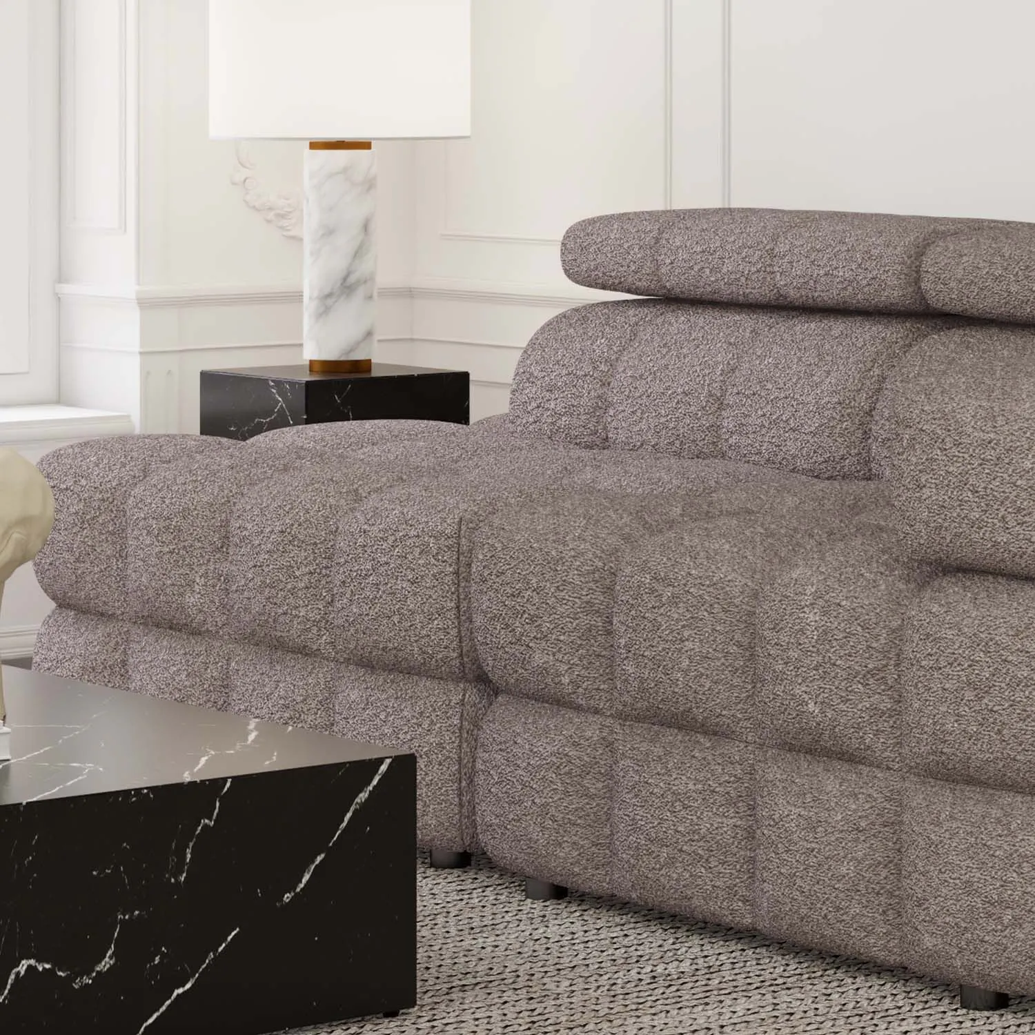 Soffa 2-sits 213cm Brun Boucle Armstöd Höger - Paris