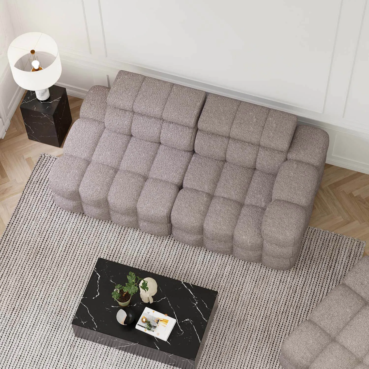 Soffa 2-sits 213cm Brun Boucle Armstöd Höger - Paris
