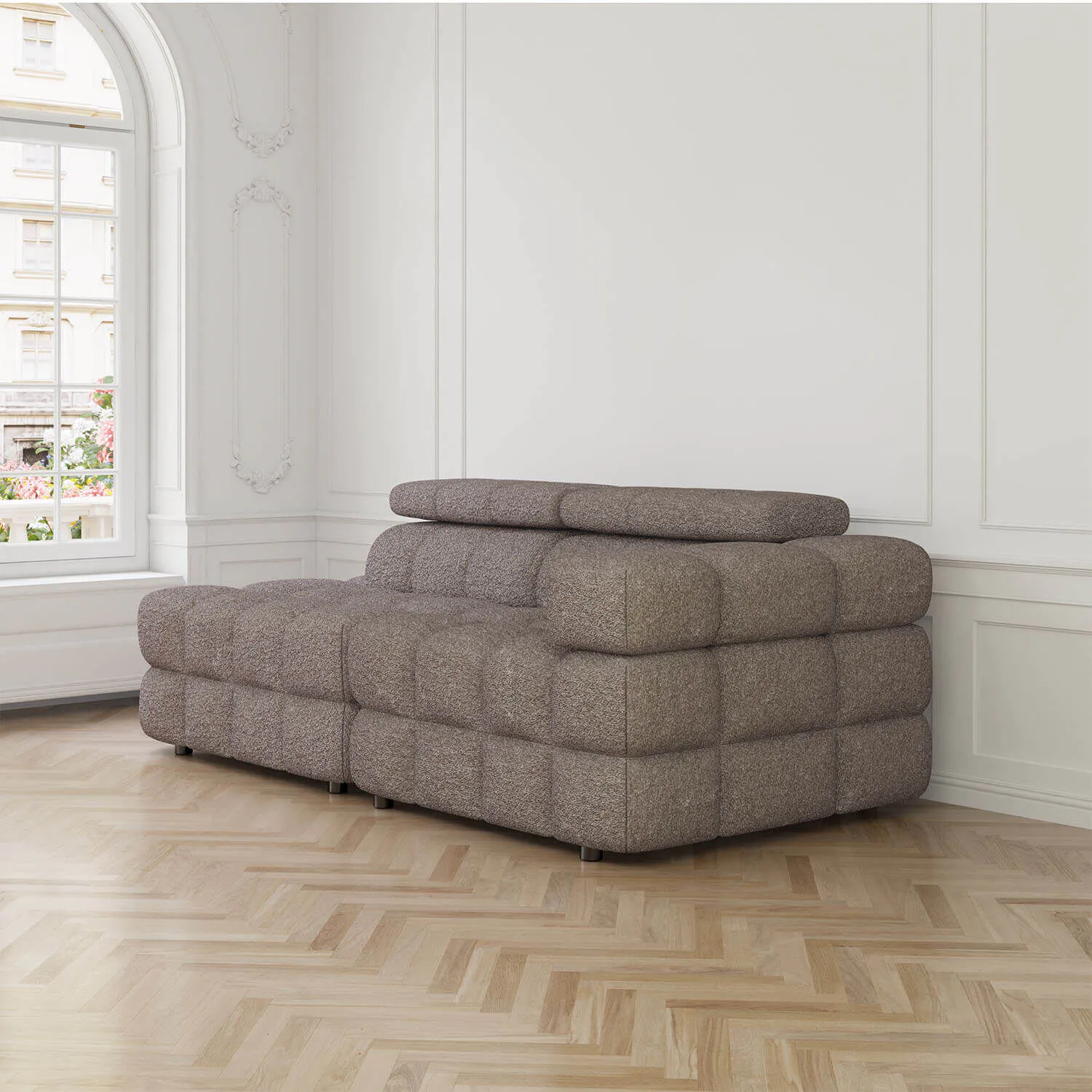 Soffa 2-sits 213cm Brun Boucle Armstöd Höger - Paris