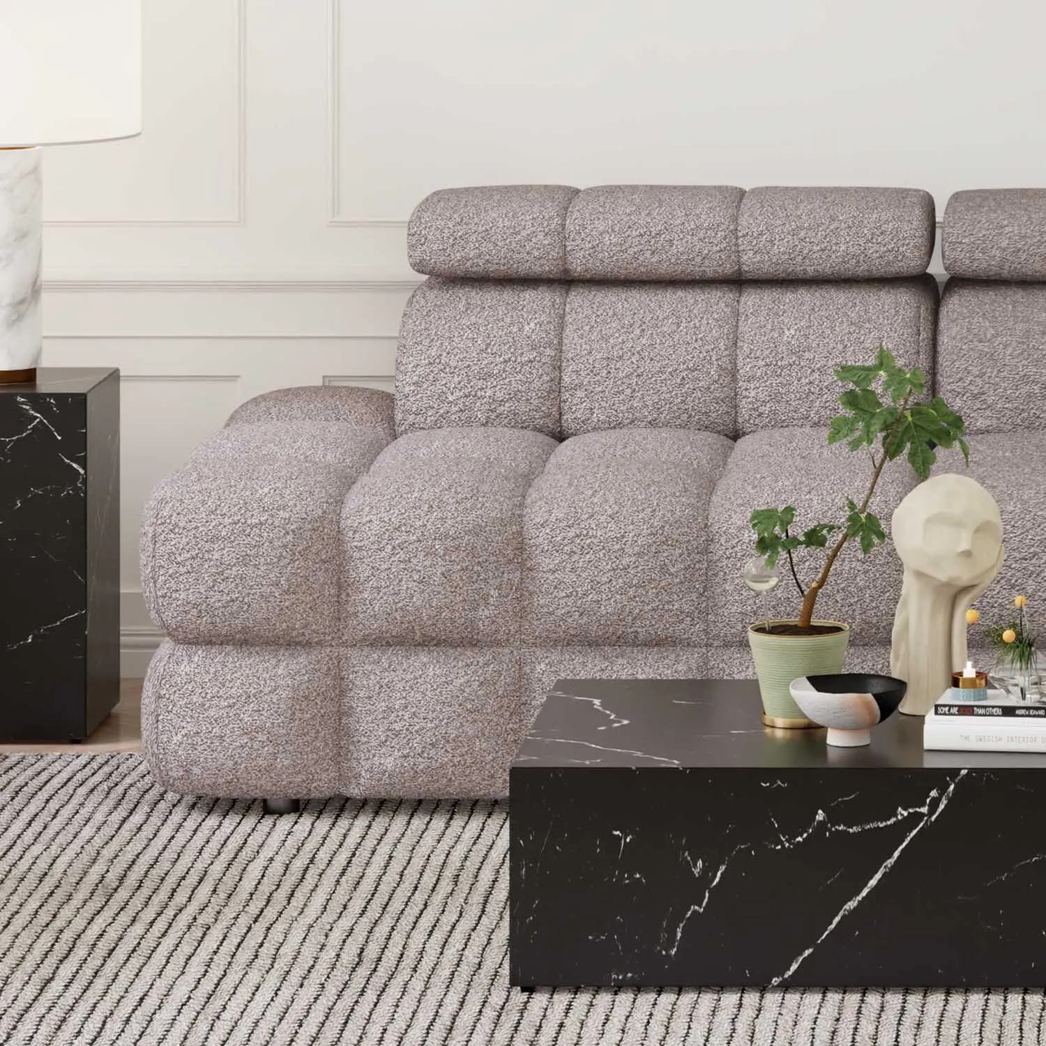Soffa 2-sits 213cm Brun Boucle Armstöd Höger - Paris