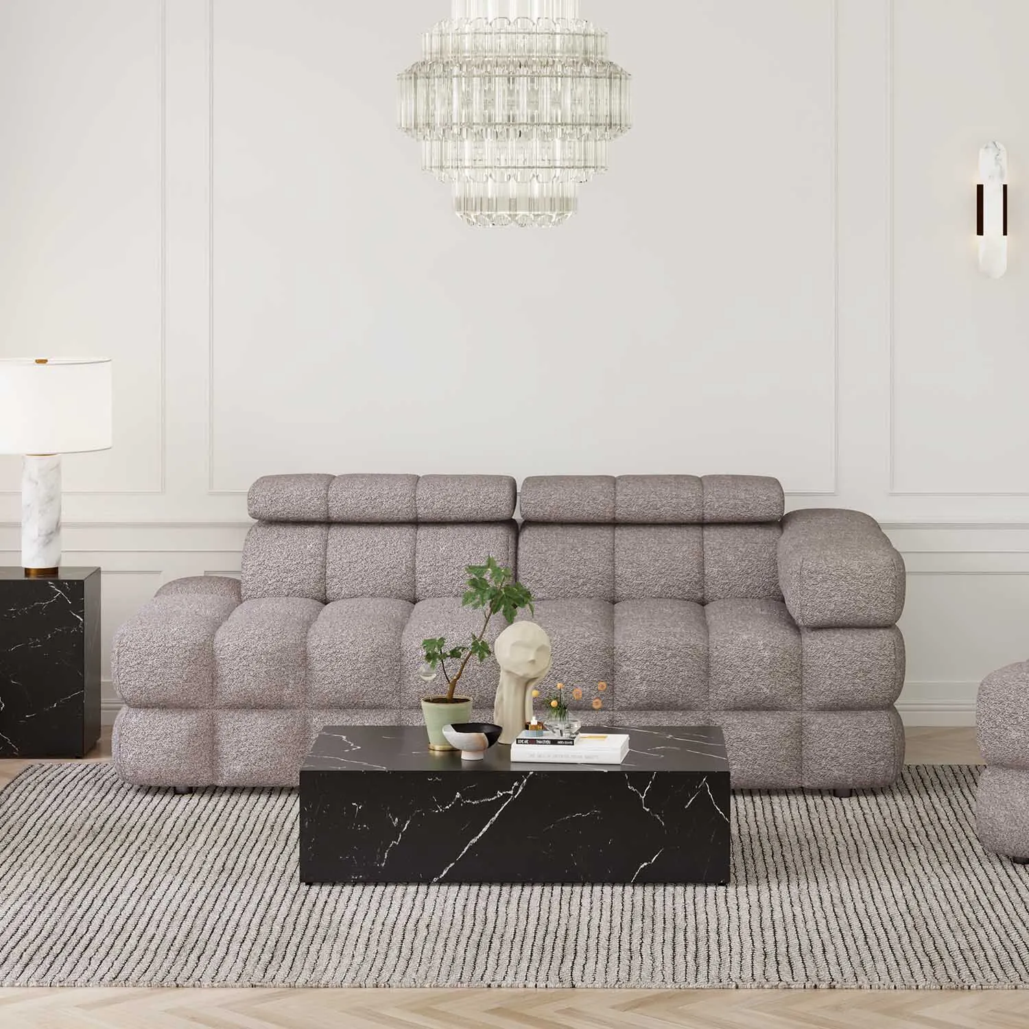 Soffa 2-sits 213cm Brun Boucle Armstöd Höger - Paris