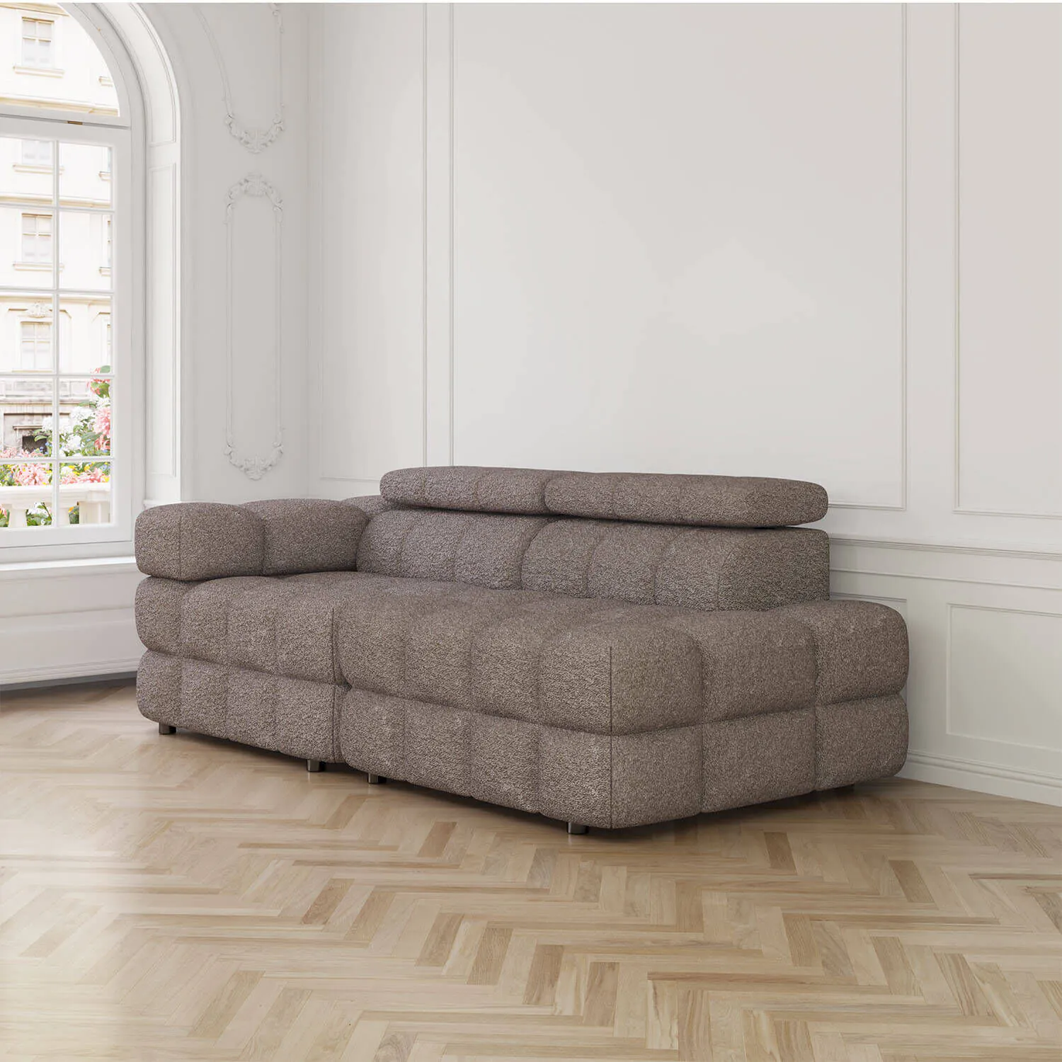 Soffa 2-sits 213cm Brun Boucle Armstöd Vänster - Paris