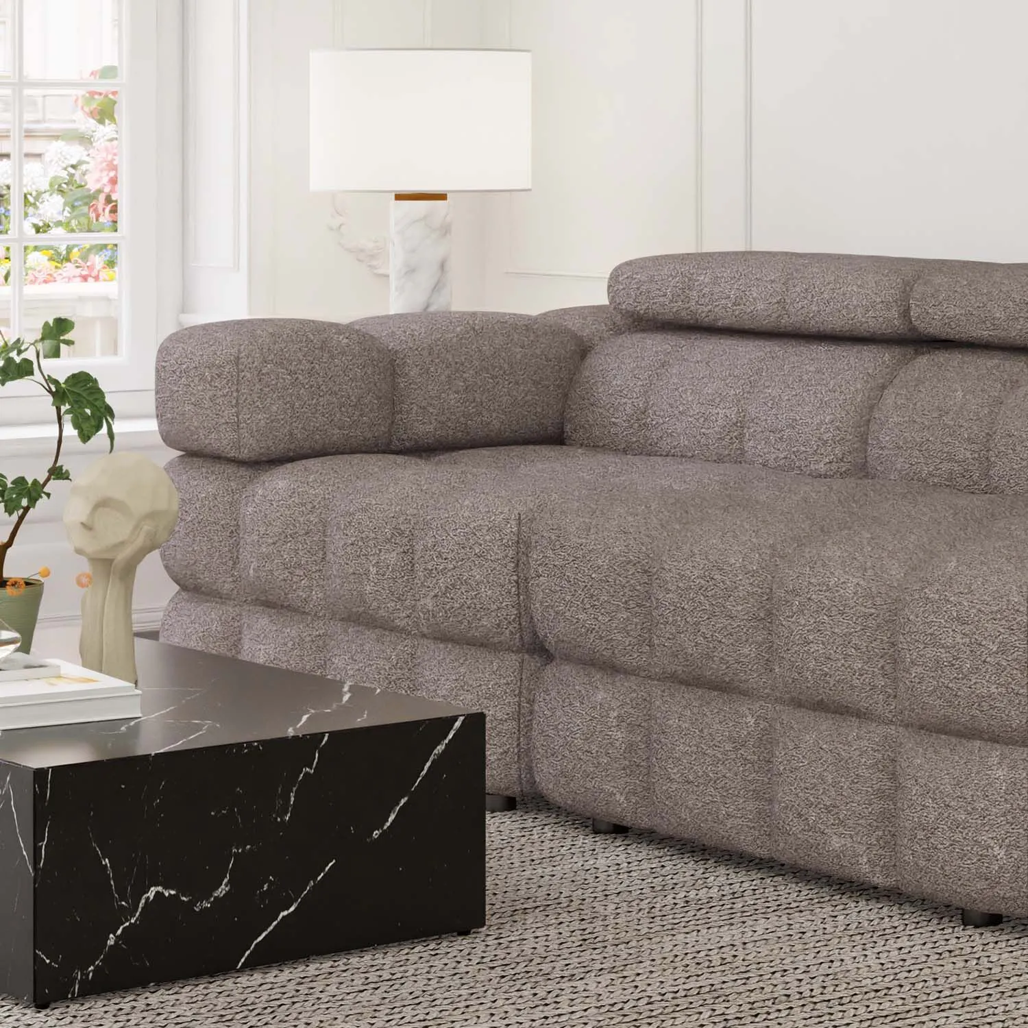 Soffa 2-sits 213cm Brun Boucle Armstöd Vänster - Paris