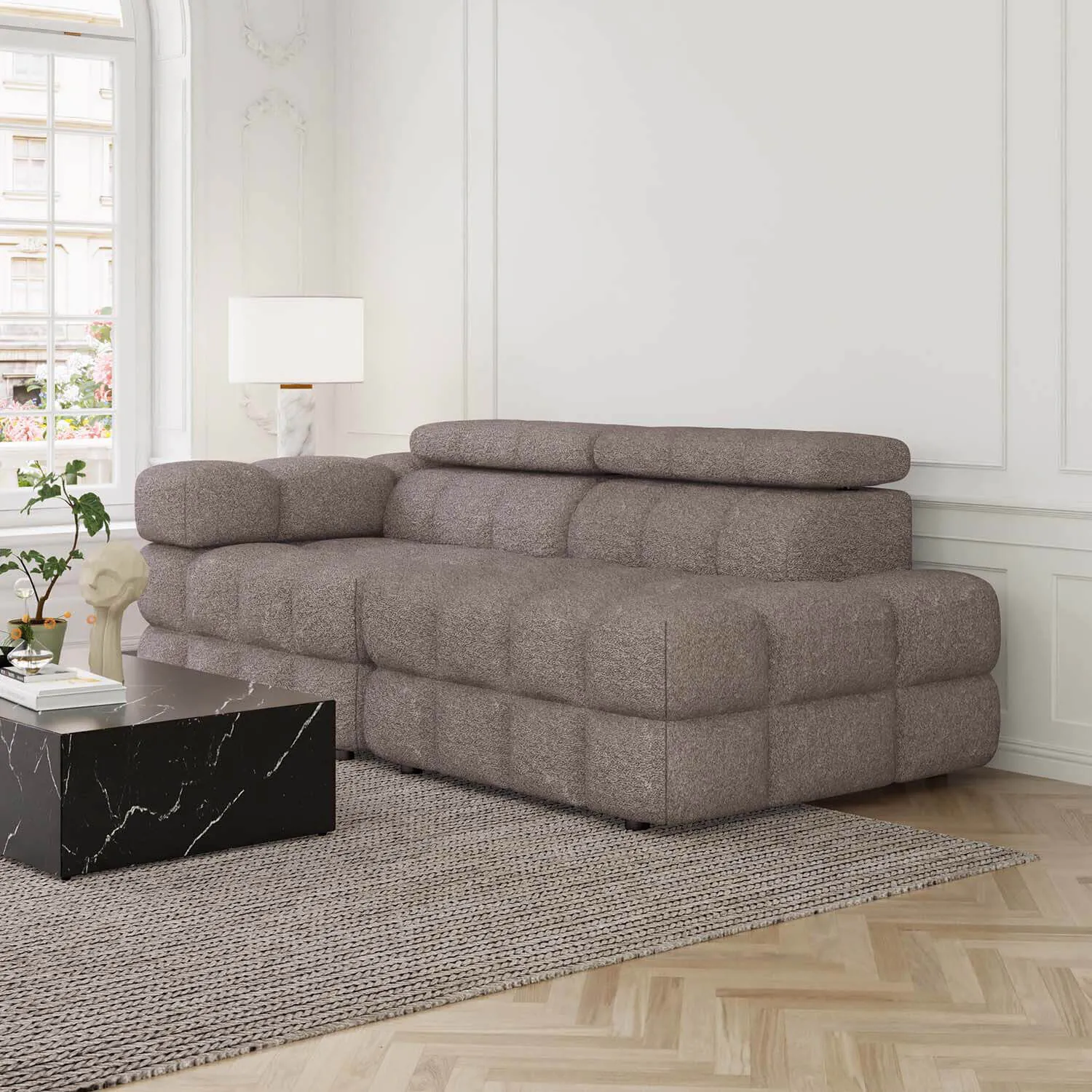 Soffa 2-sits 213cm Brun Boucle Armstöd Vänster - Paris
