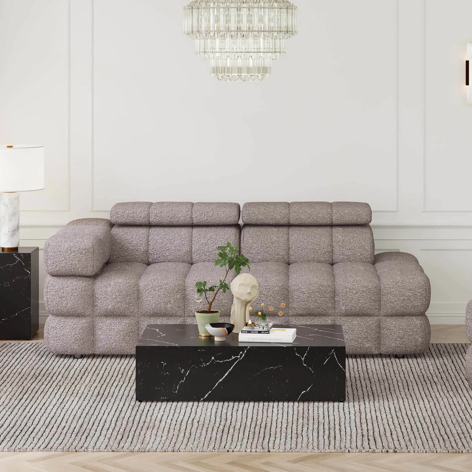 Soffa 2-sits 213cm Brun Boucle Armstöd Vänster - Paris