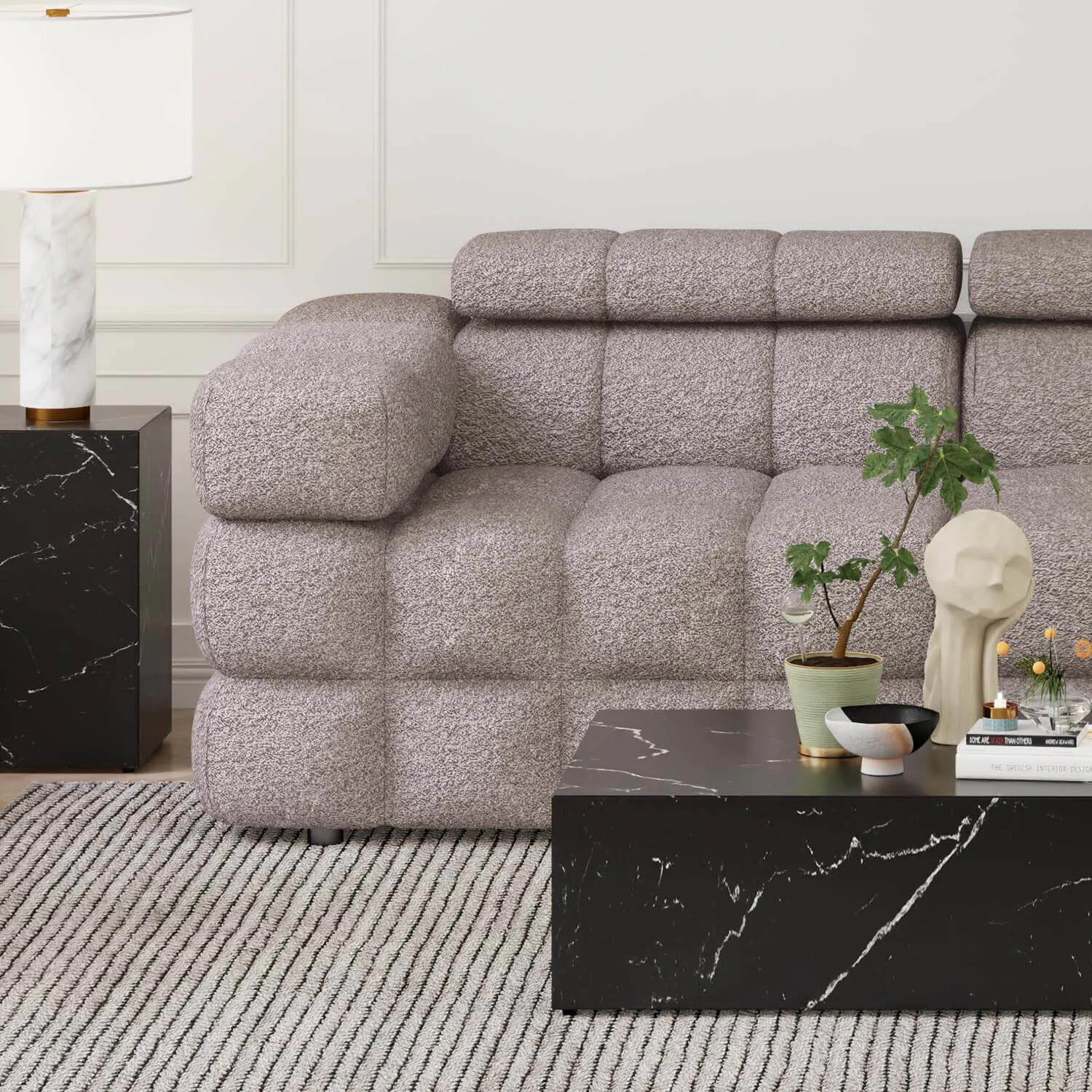 Soffa 2-sits 213cm Brun Boucle Armstöd Vänster - Paris