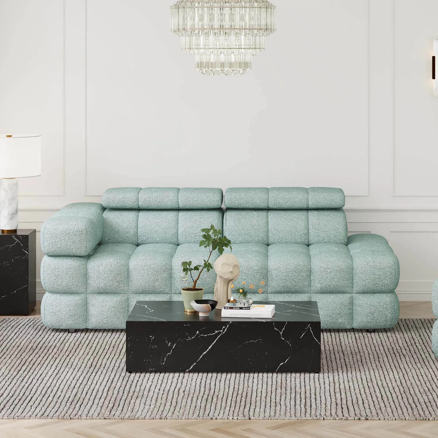 Soffa 2-sits 213cm Mintgrön Boucle Armstöd Vänster - Paris