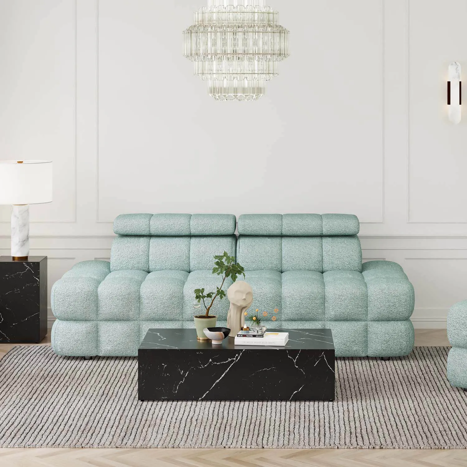 Soffa 2-sits 216cm Mintgrön Boucle Utan Armstöd - Paris