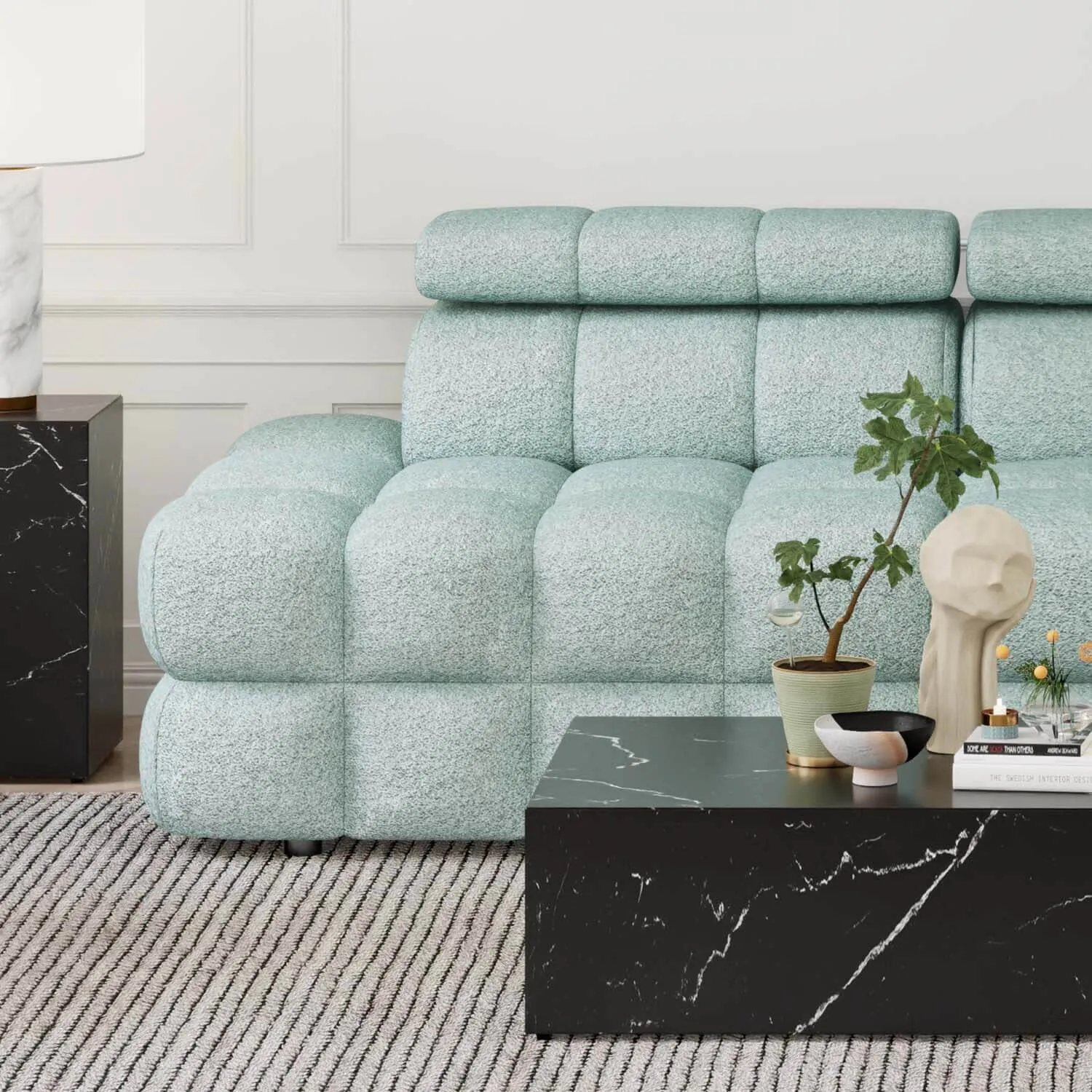 Soffa 2-sits 216cm Mintgrön Boucle Utan Armstöd - Paris
