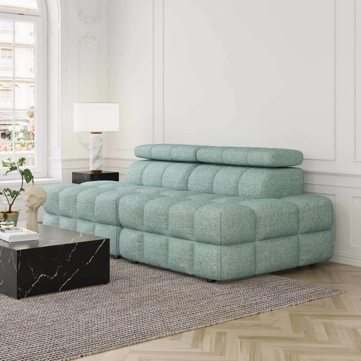 Soffa 2-sits 216cm Mintgrön Boucle Utan Armstöd - Paris