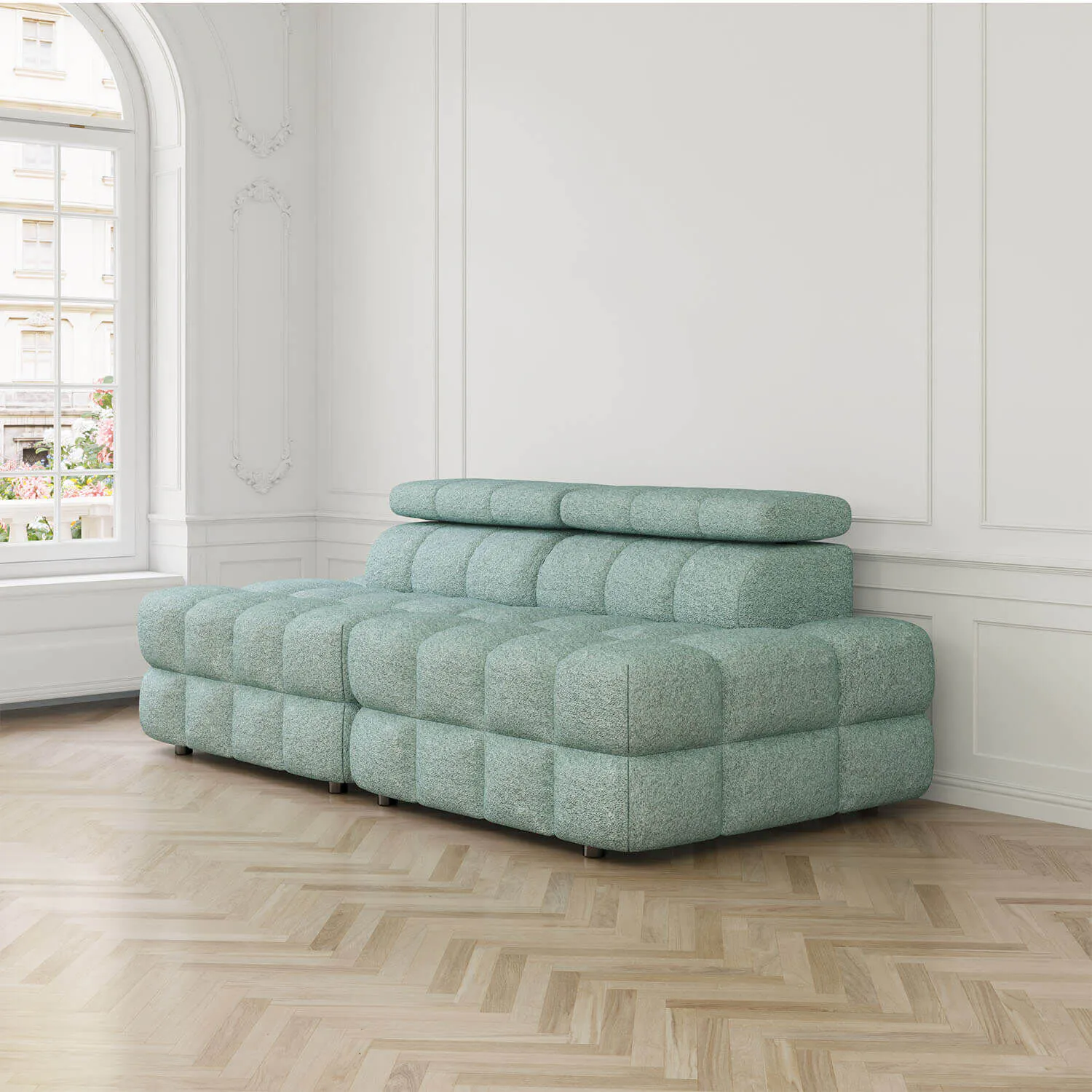 Soffa 2-sits 216cm Mintgrön Boucle Utan Armstöd - Paris