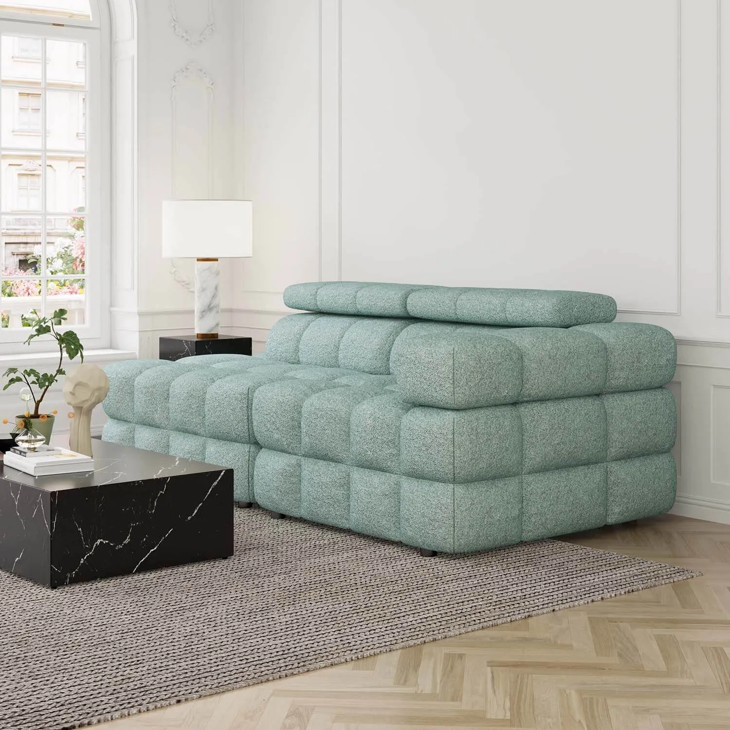 Soffa 2-sits 213cm Mintgrön Boucle Armstöd Höger - Paris